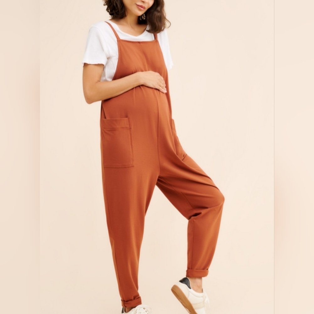 Storq Anytime Maternity Overalls In Cinnamon Brown
